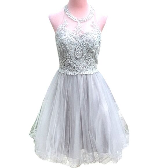 MAY QUEEN COUTURE DRESS PROM HOMECOMING WEDDING FORMAL SEQUIN STRAPPY SILVER 8 - Picture 7 of 12